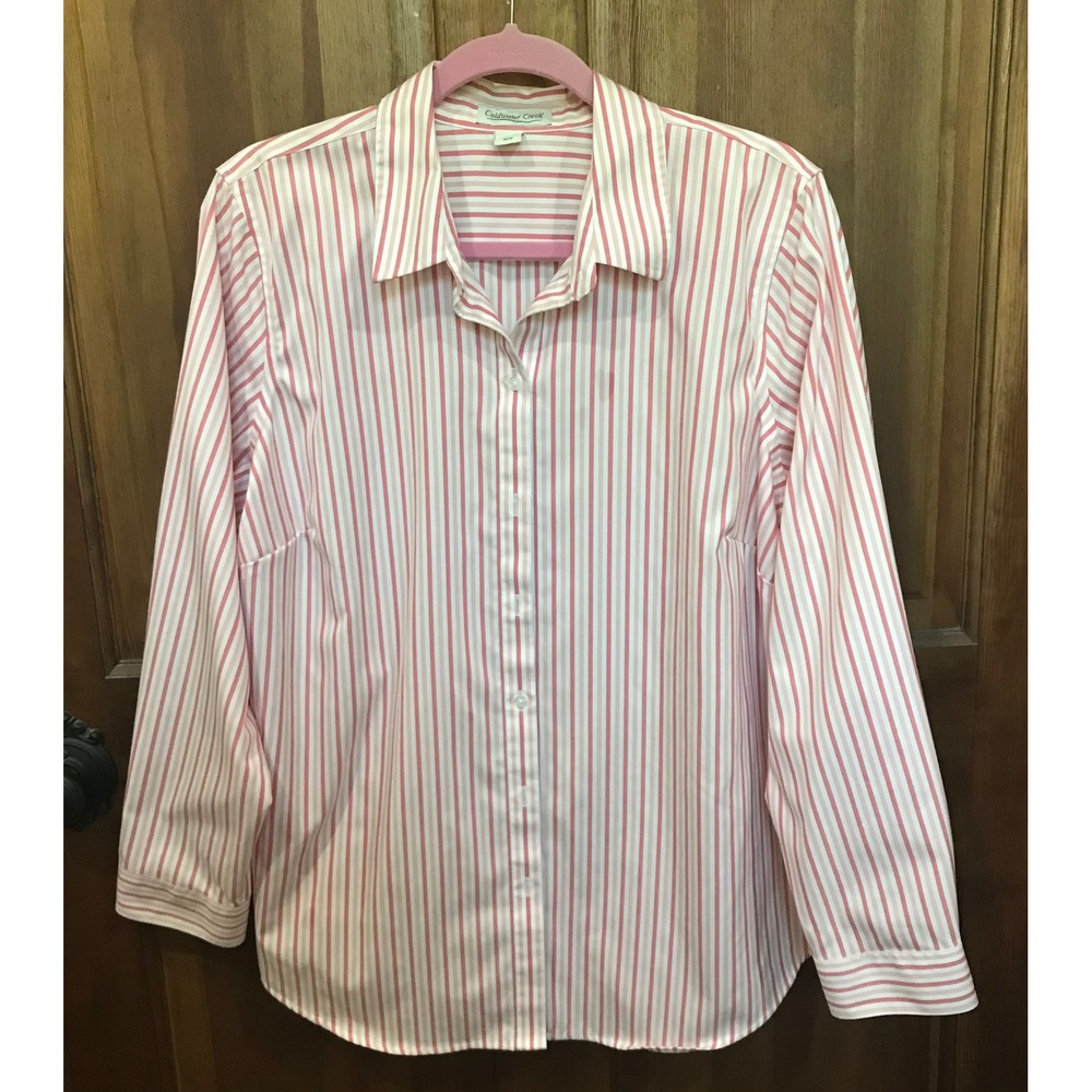 Coldwater Creek Pink White Striped Button Down Shirt 100% Cotton Womens 18W